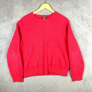 J Crew Women Sz L Cable Knit Sweater Lambswool Cashmere Green Crewneck Pullover